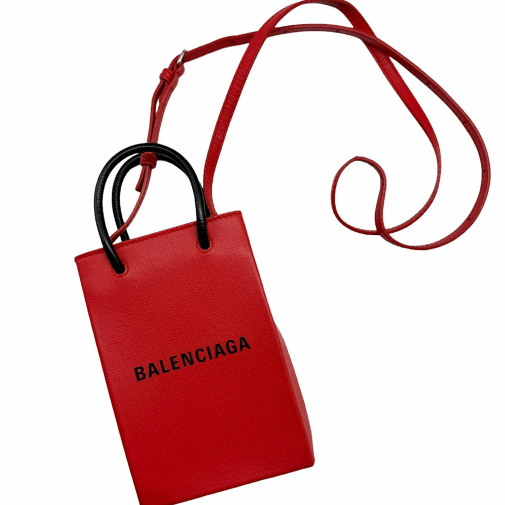 Balenciaga 2way Handbag Crossbody Shopping Leather Red Black